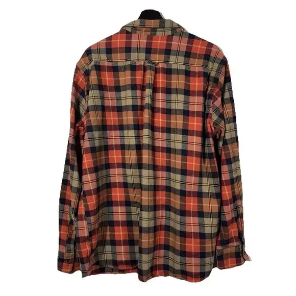 Eddie Bauer Mens Flannel Shirt XXL Orange Bristol Harvest Plaid Button Up Cotton - Picture 8 of 14